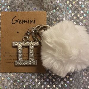 White Fluffy Keychain with Silver Charm